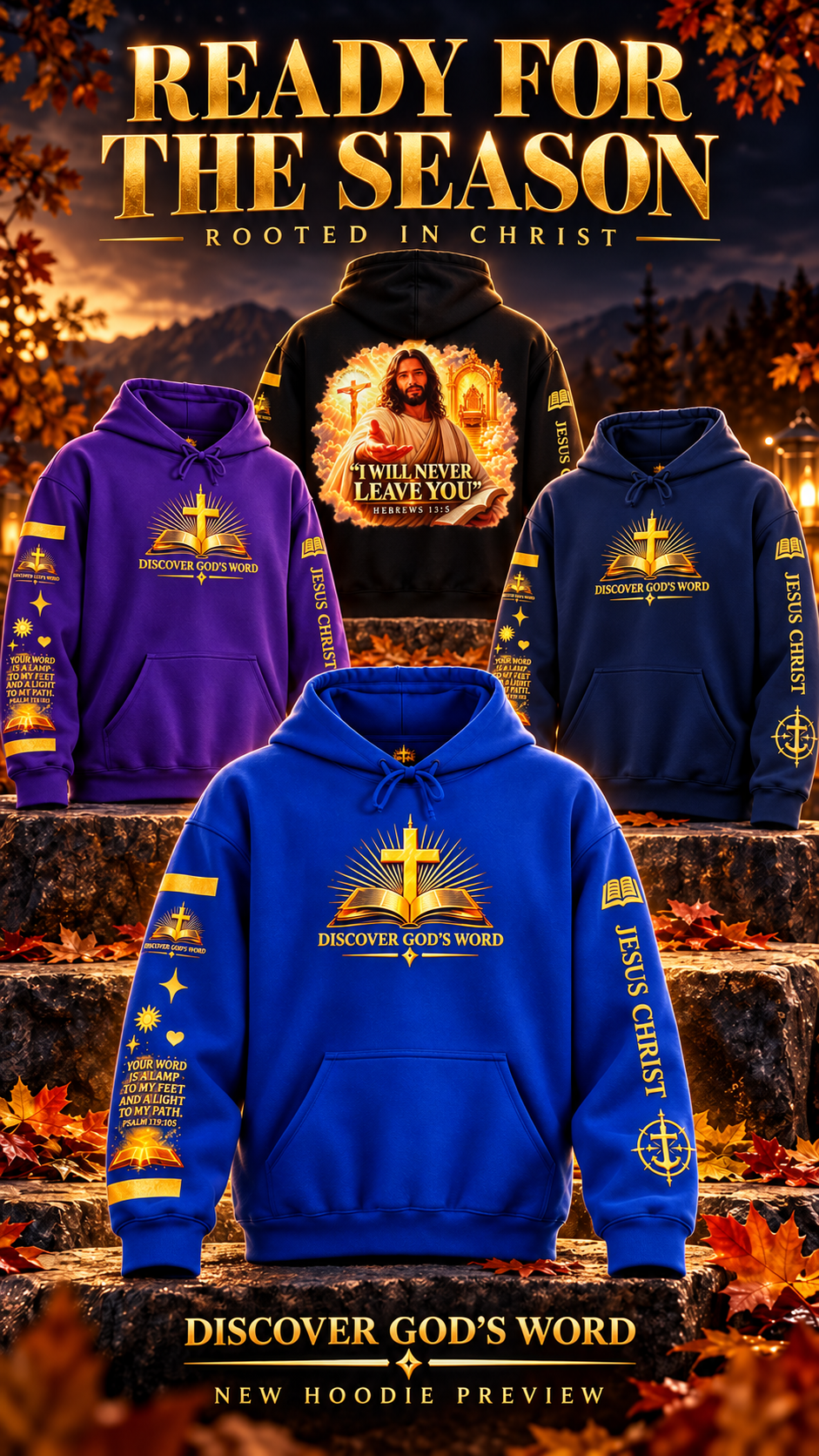 Artistic seasonal Discover God’s Word hoodie collection preview