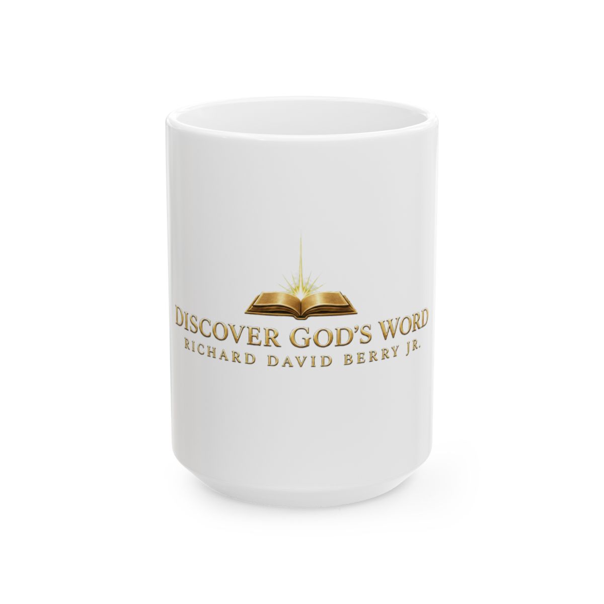 Discover God’s Word — White and Gold Bible Logo Mug